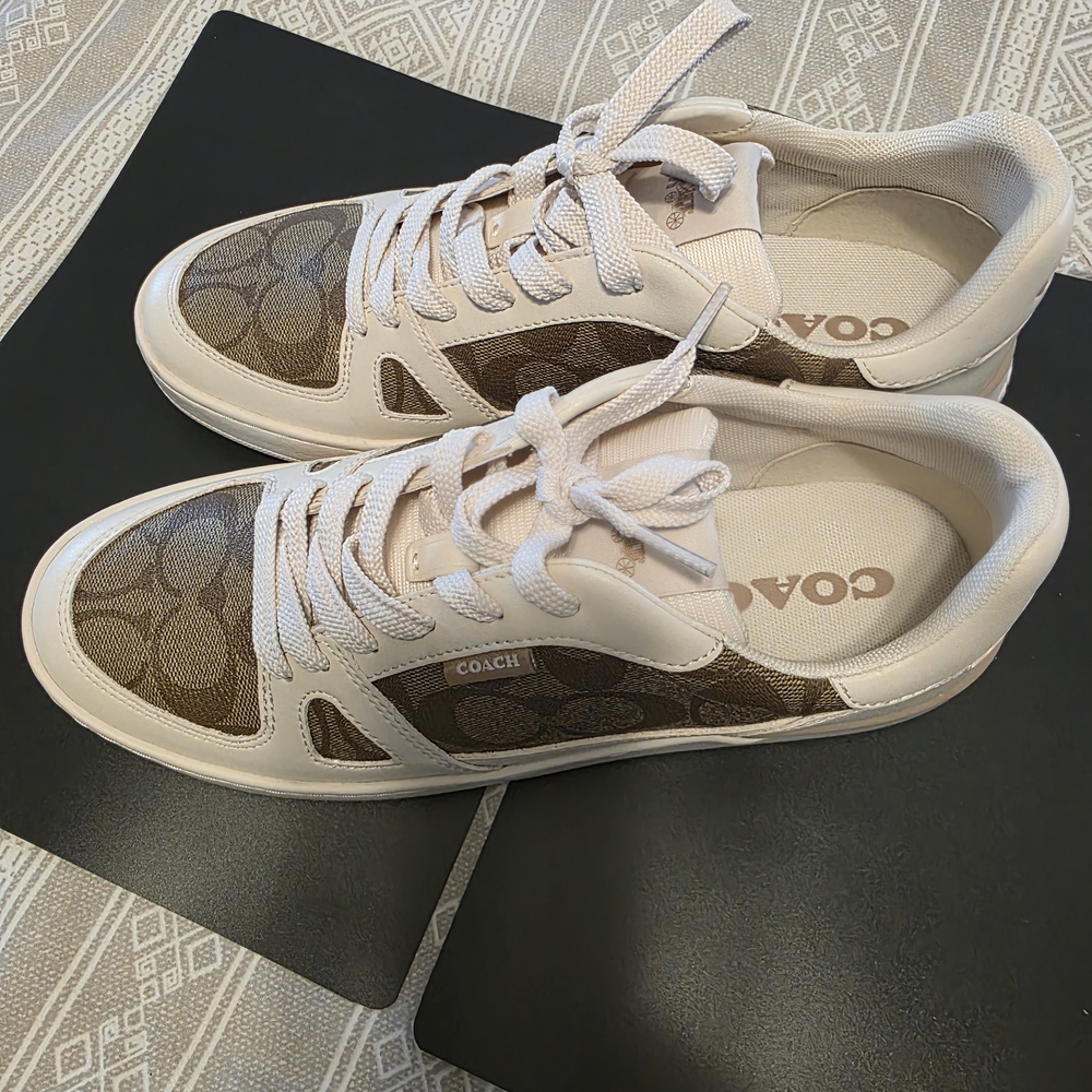 Coach Women's White and Brown Sneakers - Picture 3 of 5